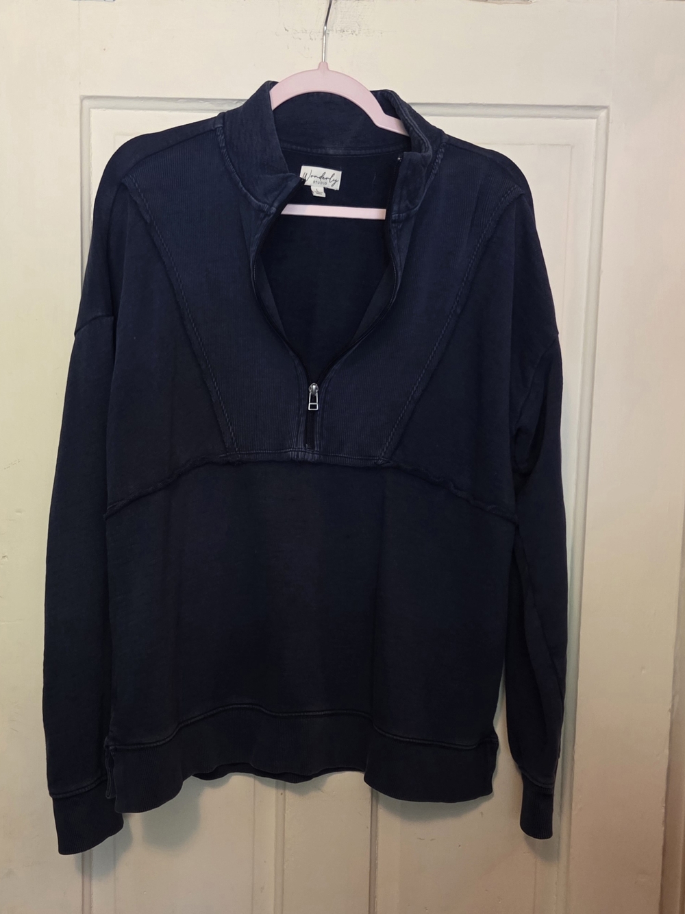 Wonderly Blue Zip-Up Mock Neck Pullover
